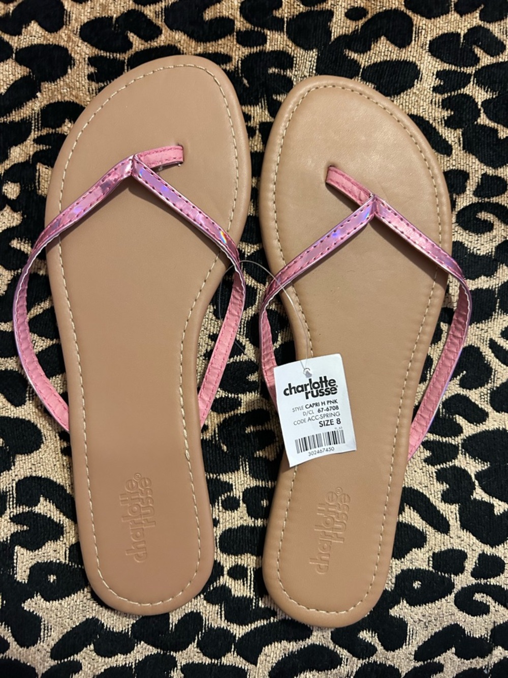 Y2K holographic pink flip flops